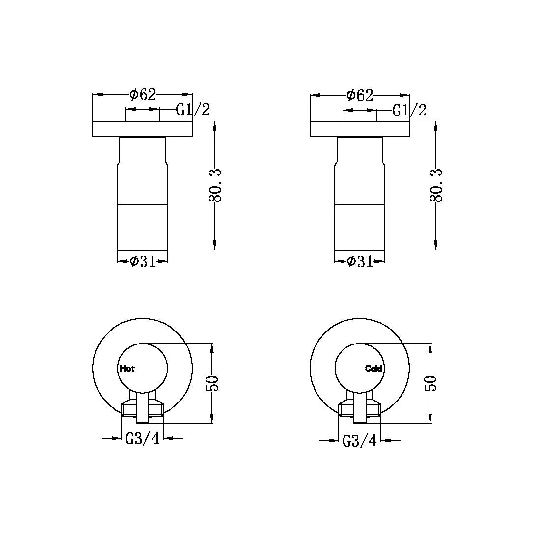 Nero Washing Machine Tap Set - Brushed Bronze - Image 2