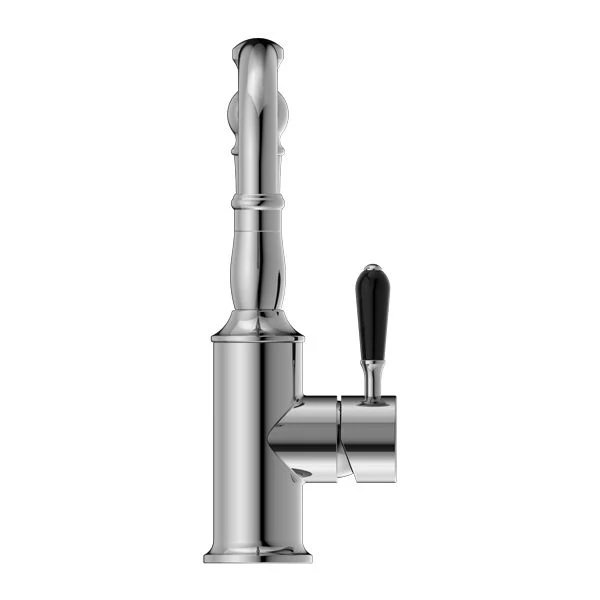 Nero York Basin Mixer Hook Spout With Black Porcelain Lever - Chrome - Image 2