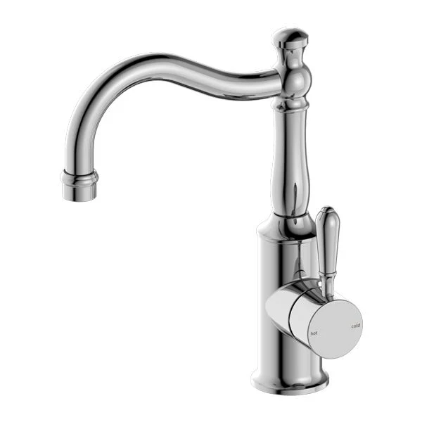 Nero York Basin Mixer Hook Spout With Metal Lever - Chrome