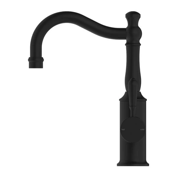 Nero York Basin Mixer Hook Spout With Metal Lever - Black Matte - Image 3