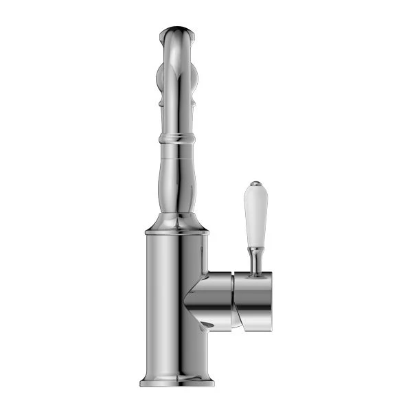 Nero York Basin Mixer Hook Spout With White Porcelain Lever - Chrome - Image 2