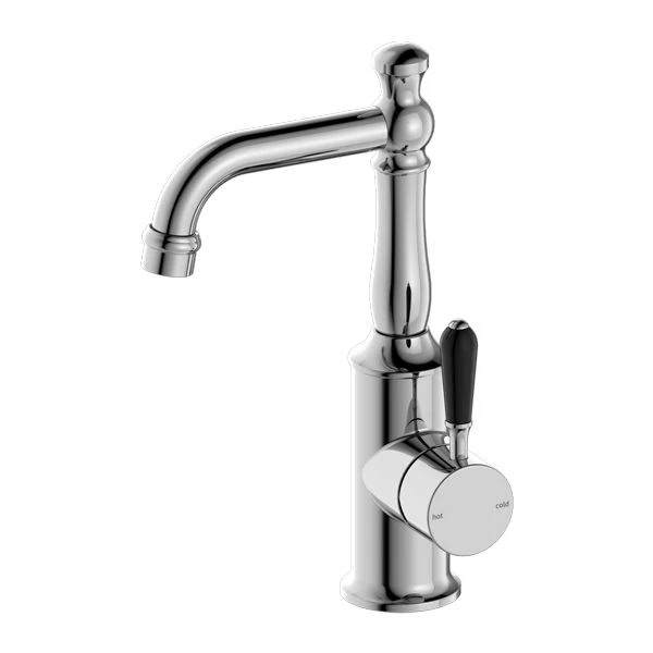 Nero York Basin Mixer With Black Porcelain Lever - Chrome