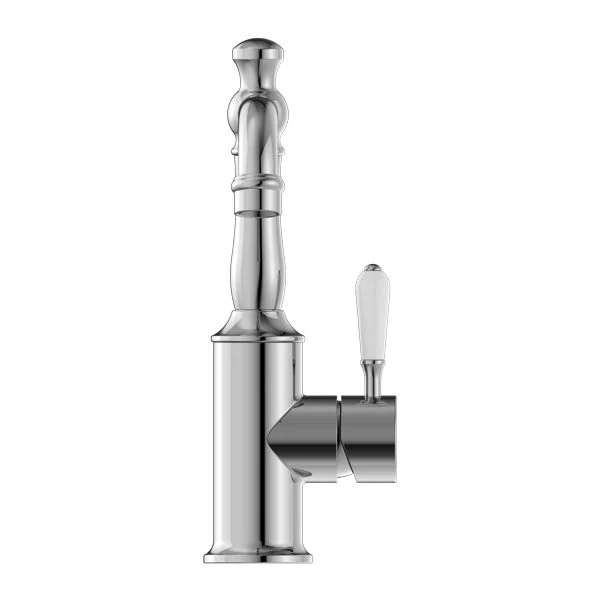 Nero York Basin Mixer With White Porcelain Lever - Chrome - Image 2