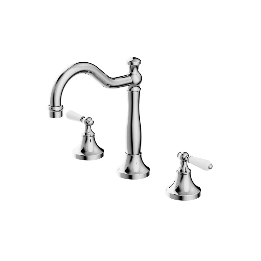 Nero York Basin Set With White Porcelain Lever - Chrome