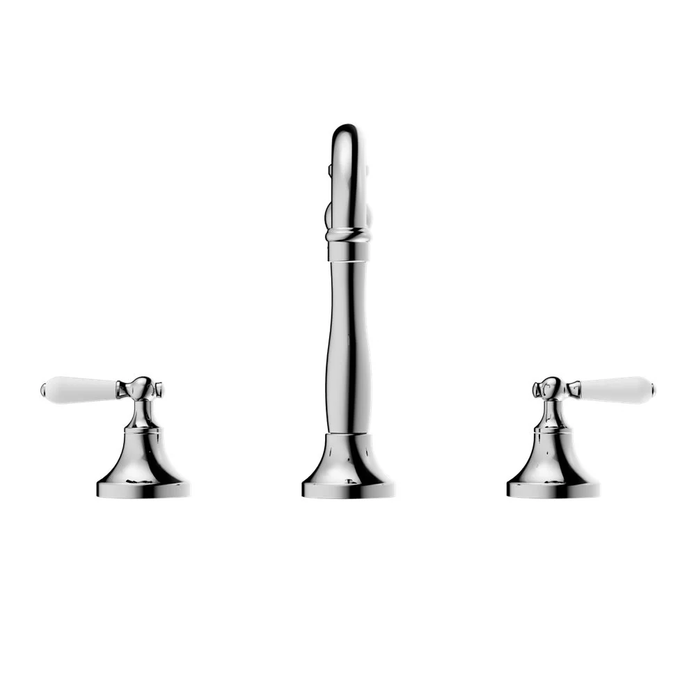 Nero York Basin Set With White Porcelain Lever - Chrome - Image 2