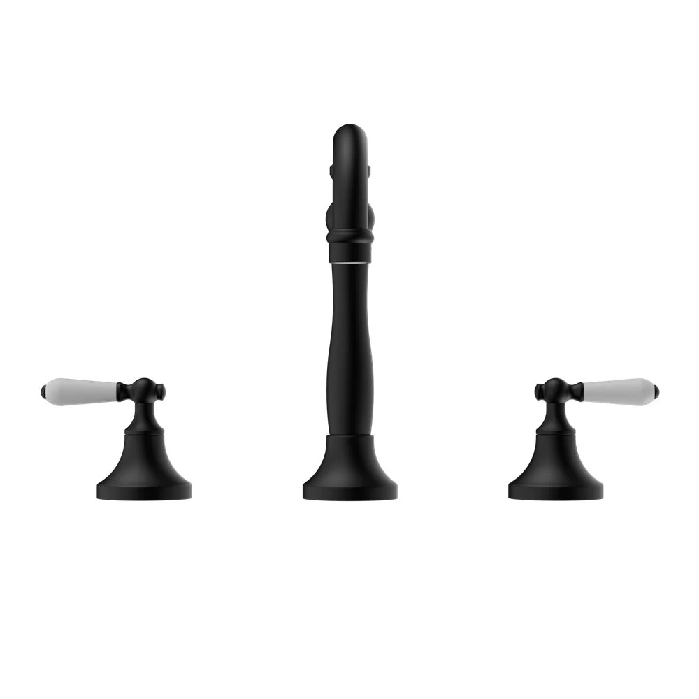 Nero York Basin Set With White Porcelain Lever - Black Matte - Image 2
