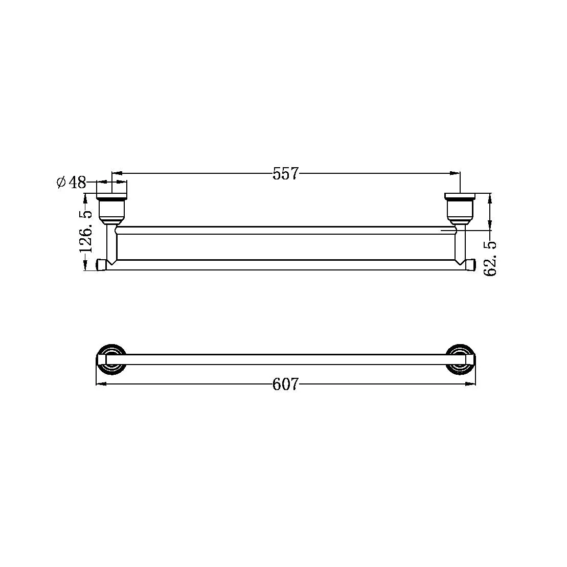 Nero York Double Towel Rail 600mm - Black Matte - Image 4
