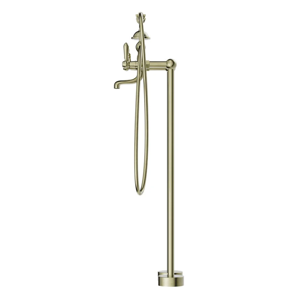 Nero York Freestanding Bath Set With Metal Hand Shower - Aged Brass - Image 3