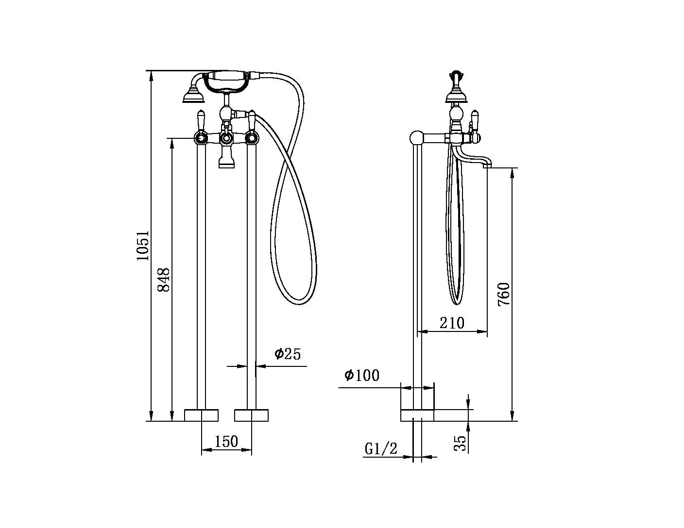 Nero York Freestanding Bath Set With Metal Hand Shower - Black Matte - Image 4