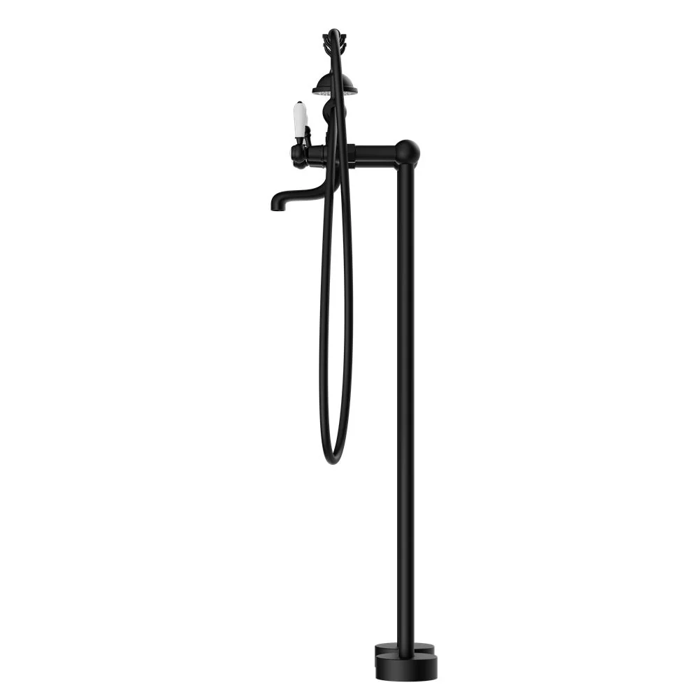Nero York Freestanding Bath Set With White Porcelain Hand Shower - Black Matte - Image 3