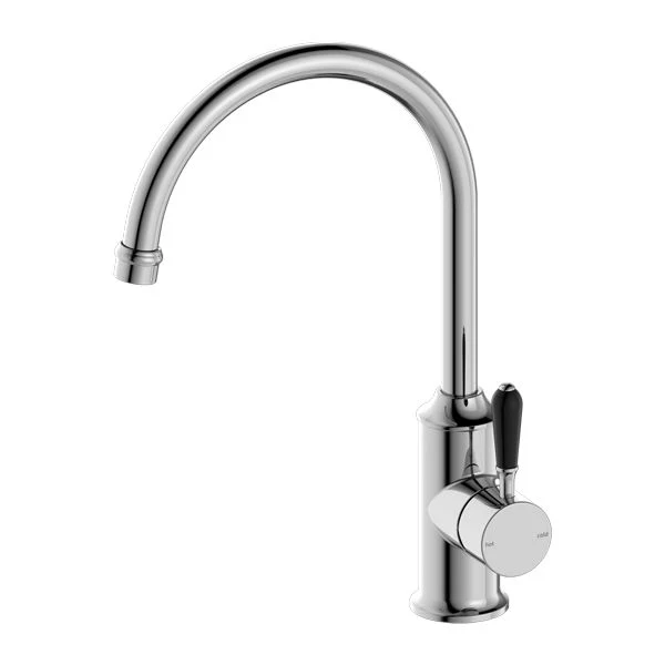Nero York Kitchen Mixer Gooseneck Spout With Black Porcelain Lever - Chrome