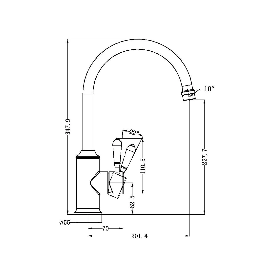 Nero York Kitchen Mixer Gooseneck Spout With Metal Lever - Aged Brass - Image 4