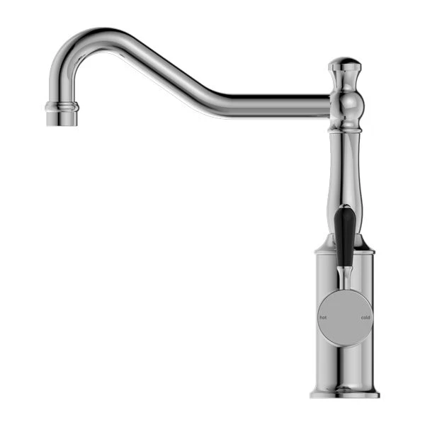 Nero York Kitchen Mixer Hook Spout With Black Porcelain Lever - Chrome - Image 3