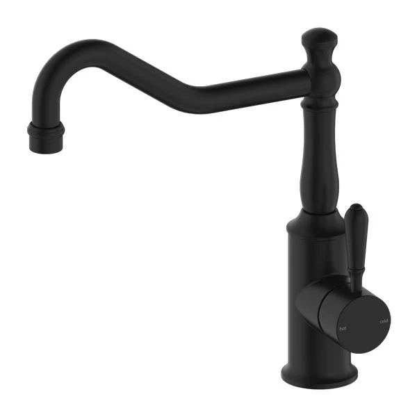 Nero York Kitchen Mixer Hook Spout With Metal Lever - Black Matte