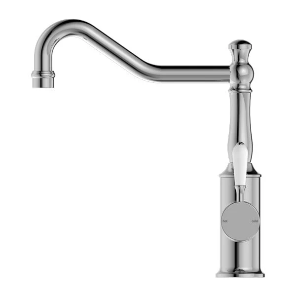 Nero York Kitchen Mixer Hook Spout With White Porcelain Lever - Chrome - Image 3