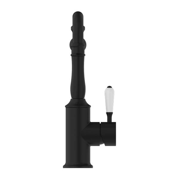 Nero York Kitchen Mixer Hook Spout With White Porcelain Lever - Black Matte - Image 2