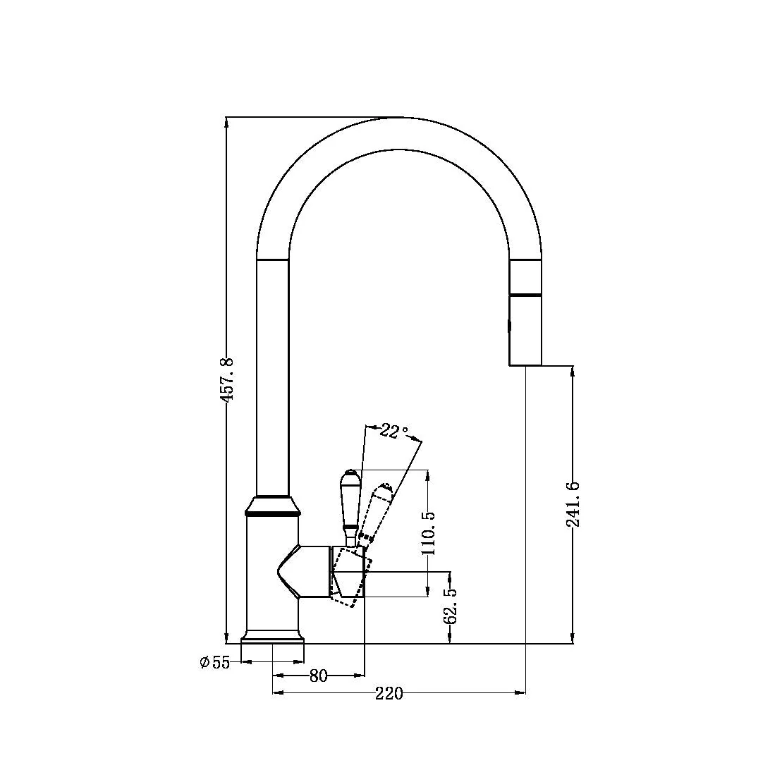 Nero York Pull Out Sink Mixer With Vegie Spray Function With White Porcelain Lever - Chrome - Image 4