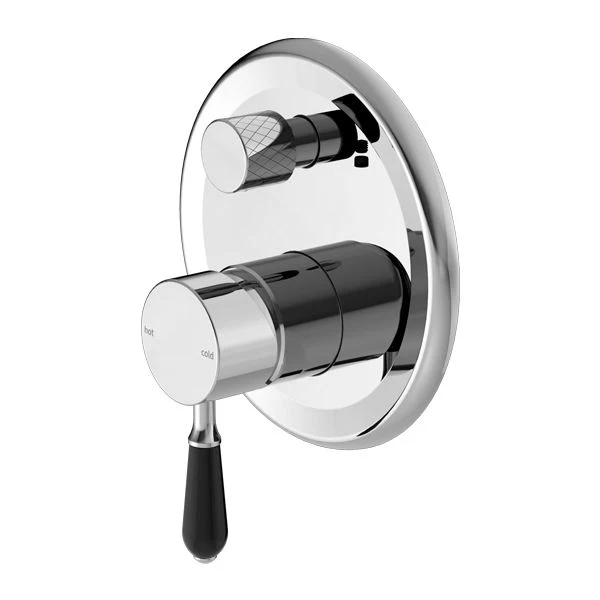 Nero York Shower Mixer With Diverter With Black Porcelain Lever - Chrome
