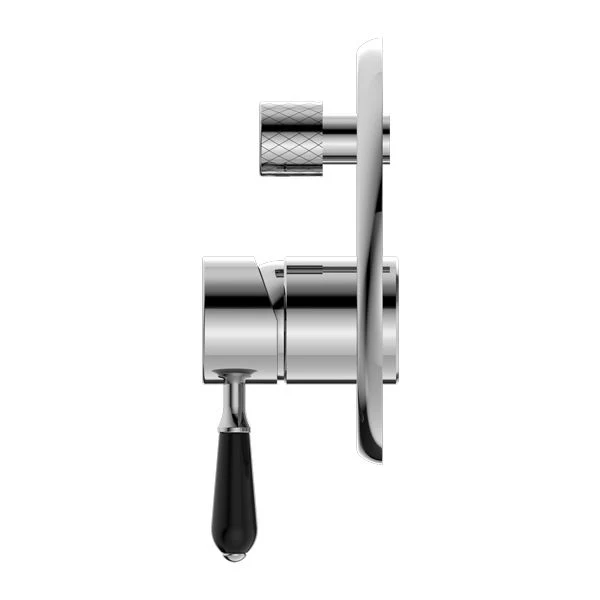 Nero York Shower Mixer With Diverter With Black Porcelain Lever - Chrome - Image 3