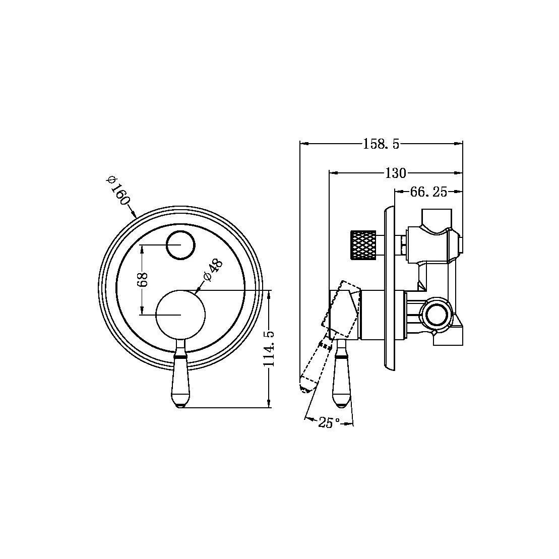 Nero York Shower Mixer With Diverter With Metal Lever - Chrome - Image 4