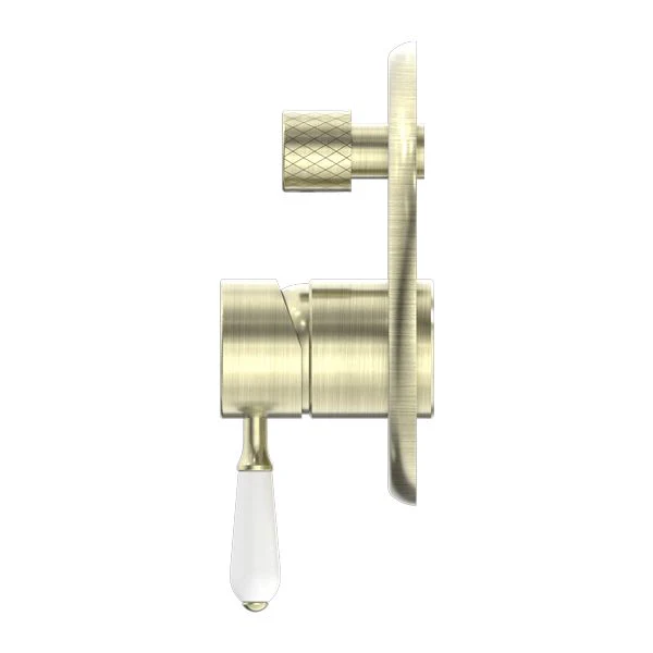Nero York Shower Mixer With Diverter With White Porcelain Lever - Aged Brass - Image 3
