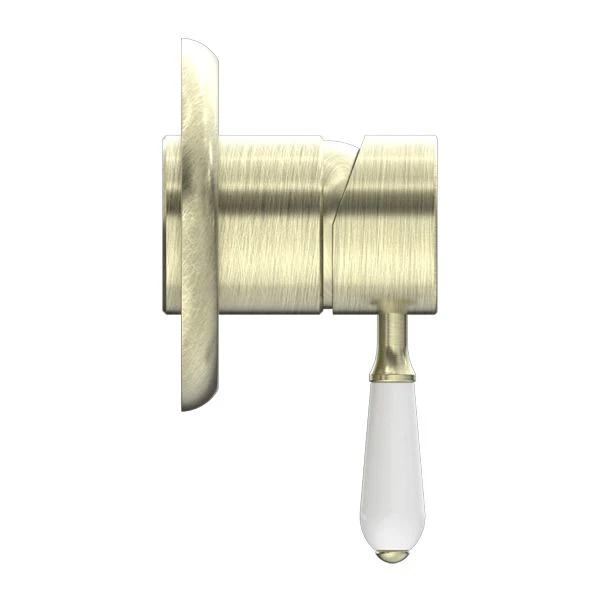 Nero York Shower Mixer With White Porcelain Lever - Aged Brass - Image 3