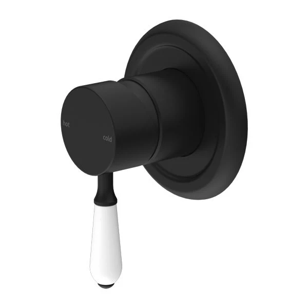 Nero York Shower Mixer With White Porcelain Lever - Black Matte