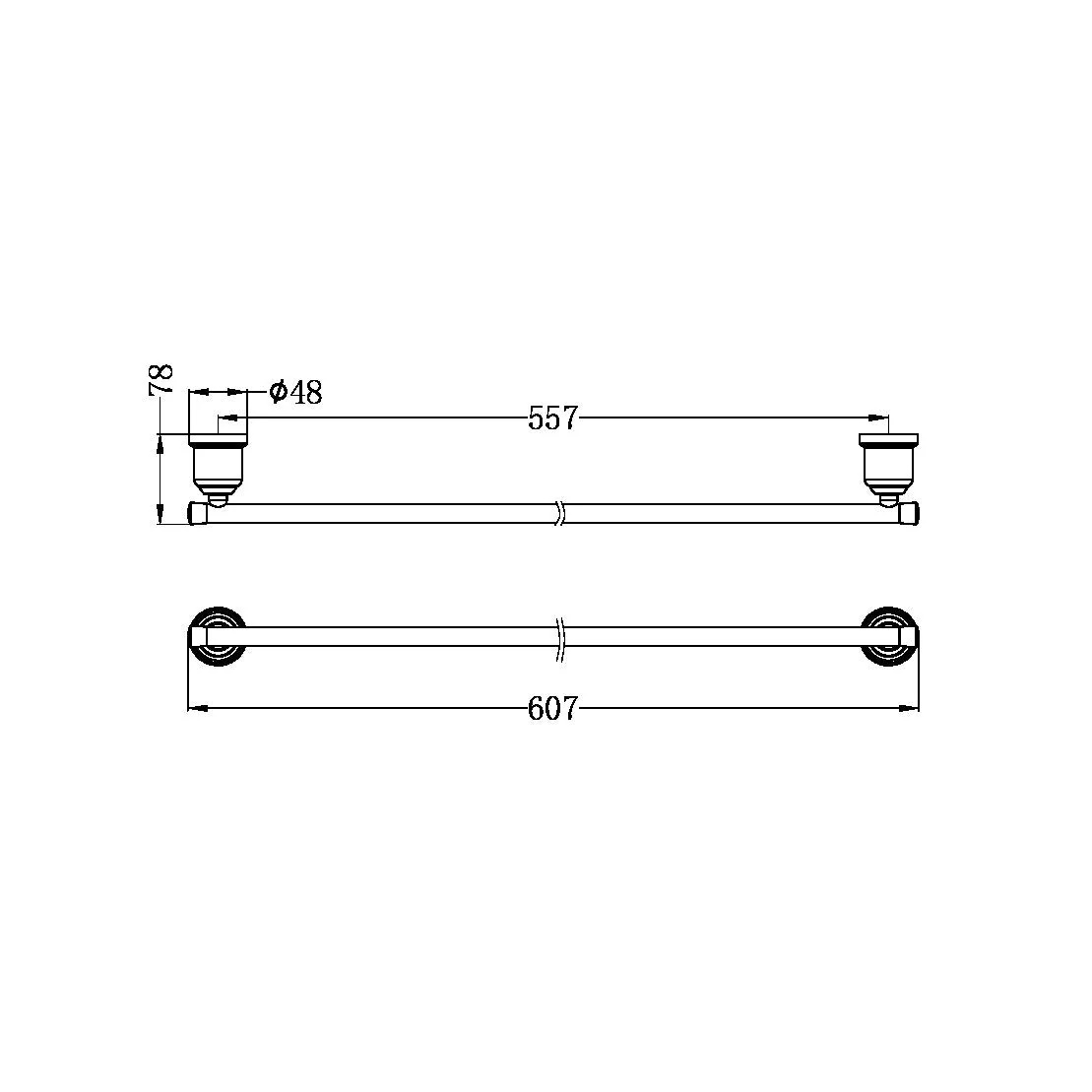 Nero York Single Towel Rail 600mm - Black Matte - Image 4
