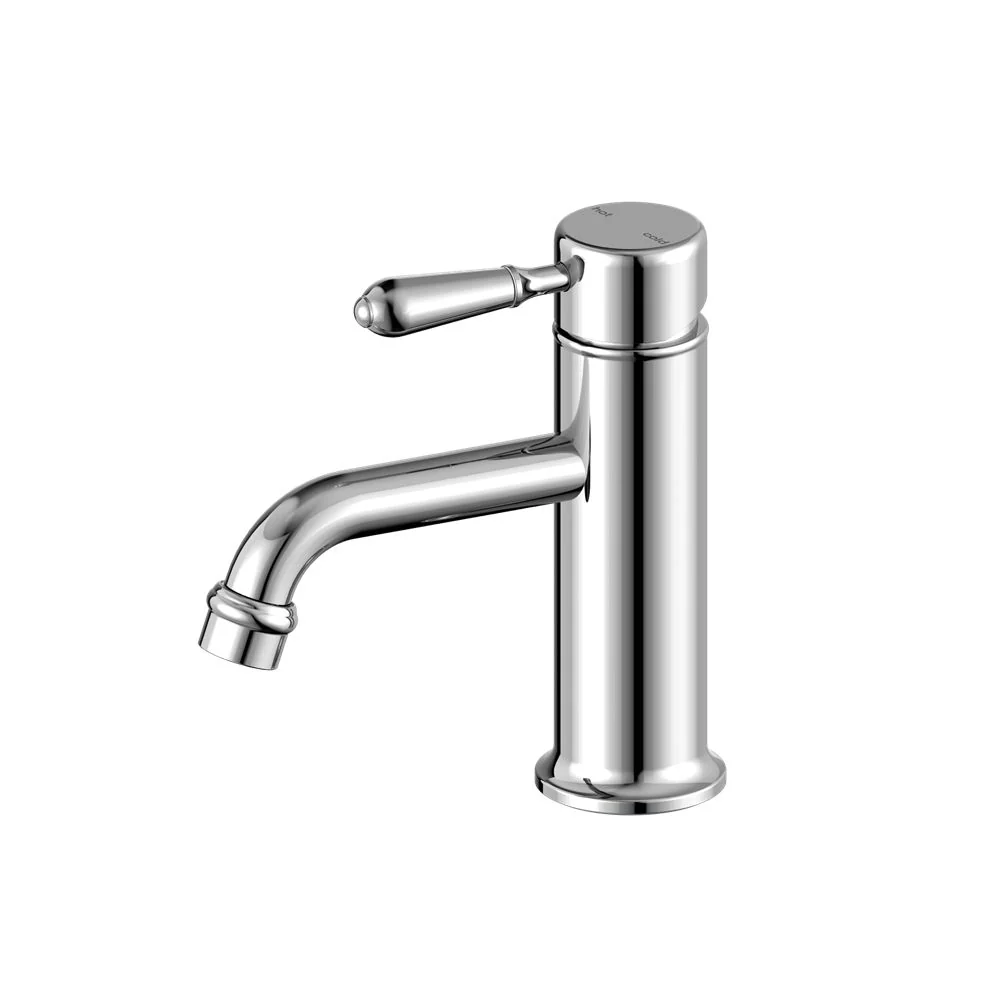 Nero York Straight Basin Mixer With Metal Lever - Chrome