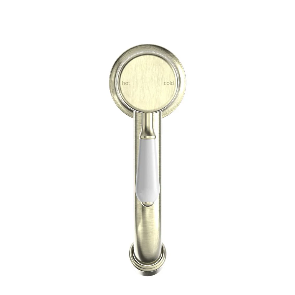 Nero York Straight Basin Mixer With White Porcelain Lever - Aged Brass - Image 3