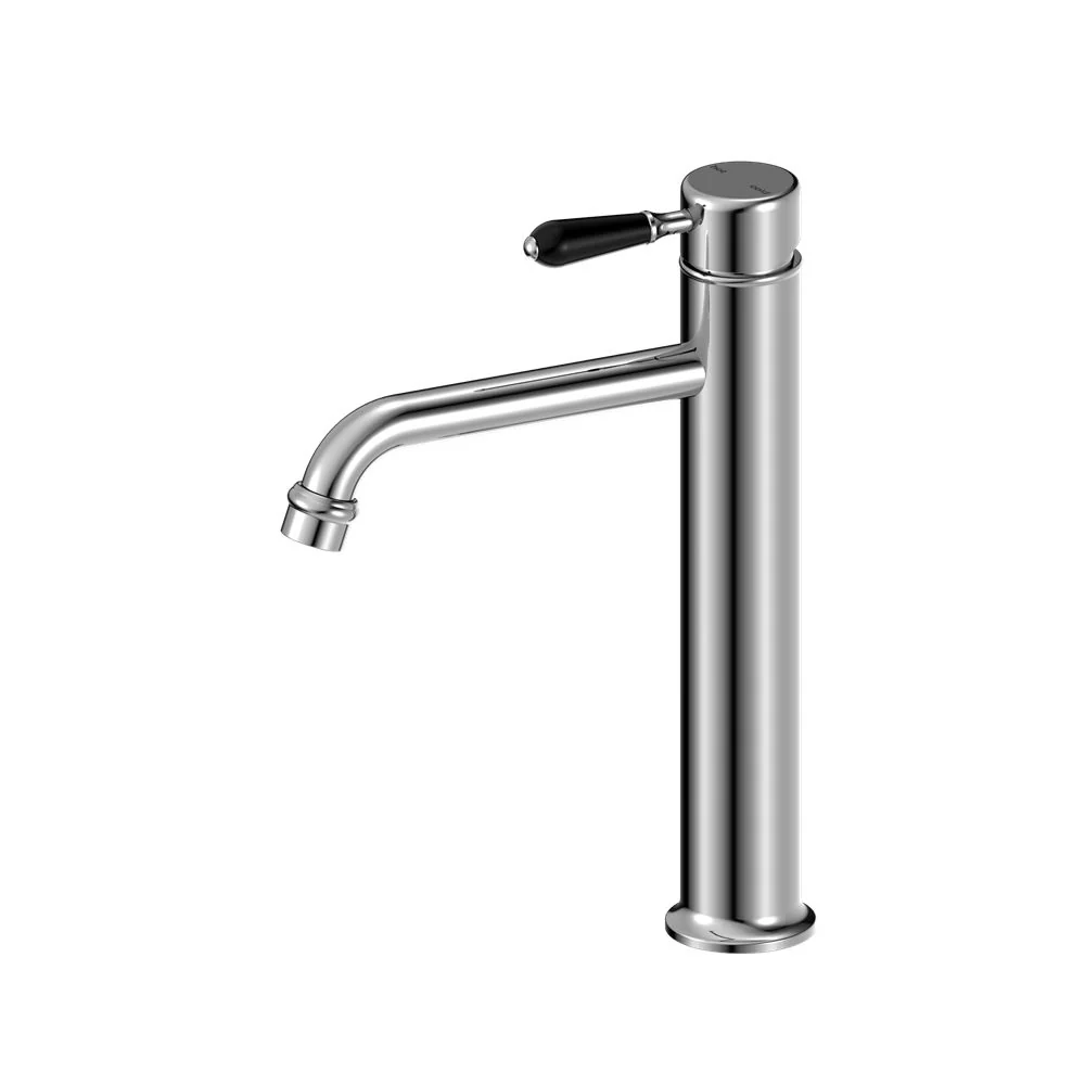 Nero York Straight Tall Basin Mixer With Black Porcelain Lever - Chrome