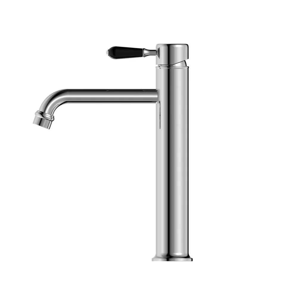 Nero York Straight Tall Basin Mixer With Black Porcelain Lever - Chrome - Image 2