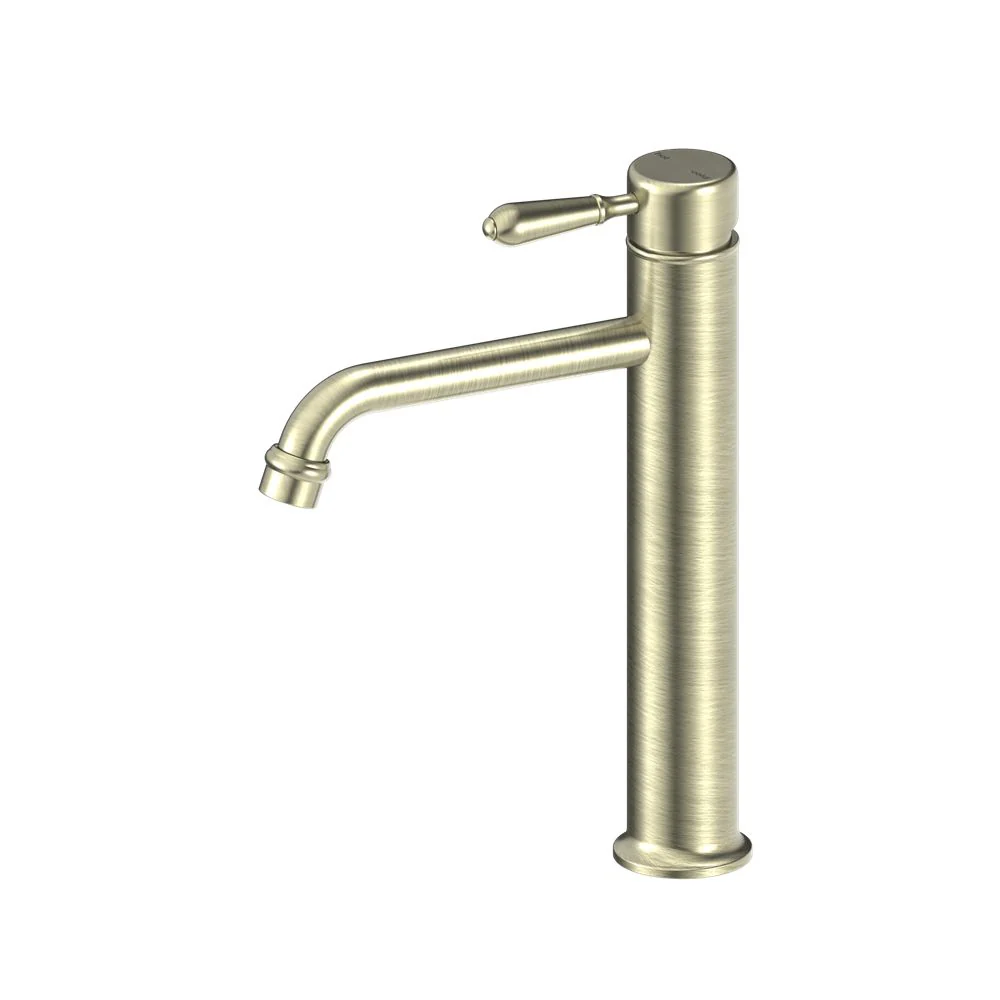 Nero York Straight Tall Basin Mixer With Metal Lever - Aged Brass