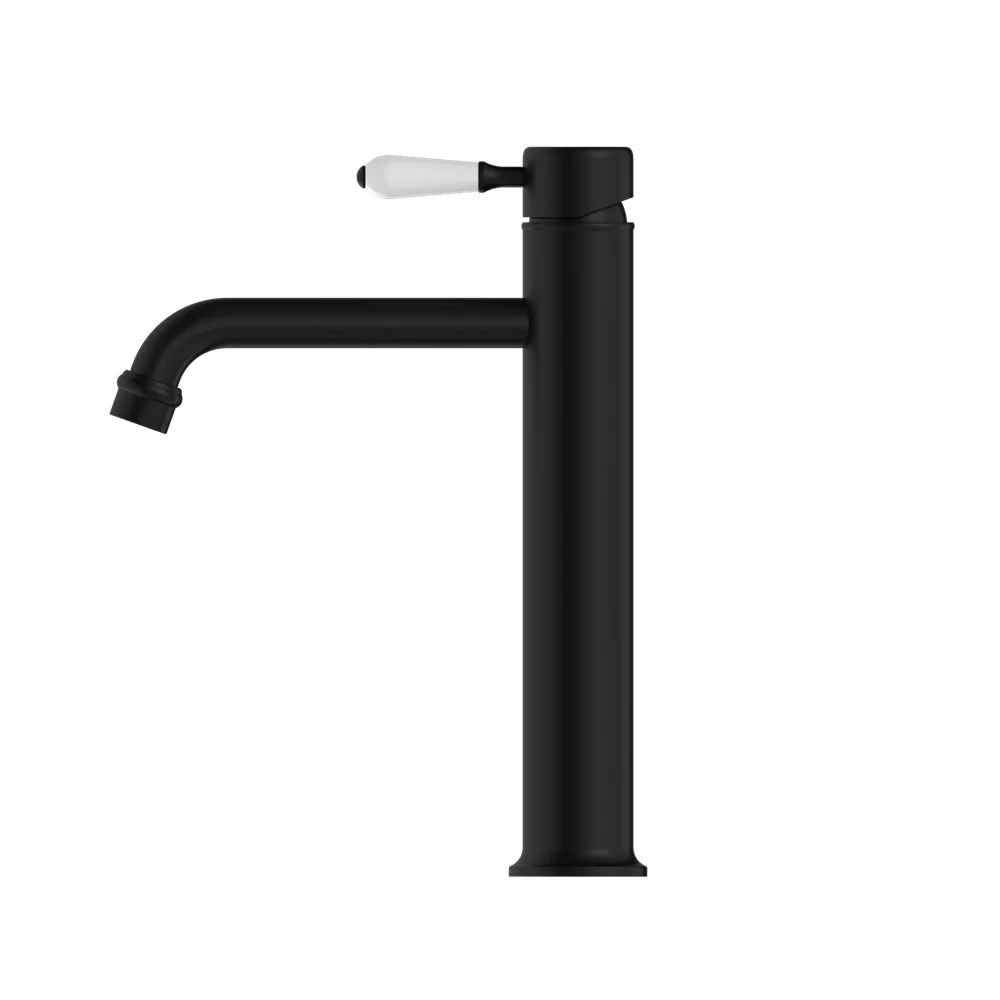 Nero York Straight Tall Basin Mixer With White Porcelain Lever - Black Matte - Image 2