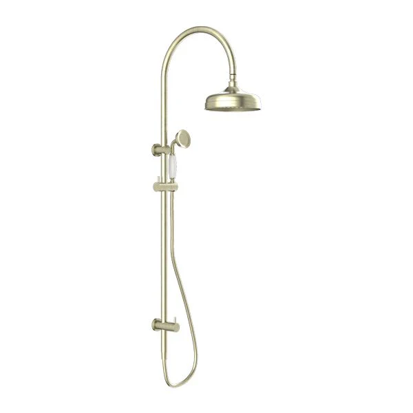 Nero York Twin Shower With White Porcelain Hand Shower - Aged Brass