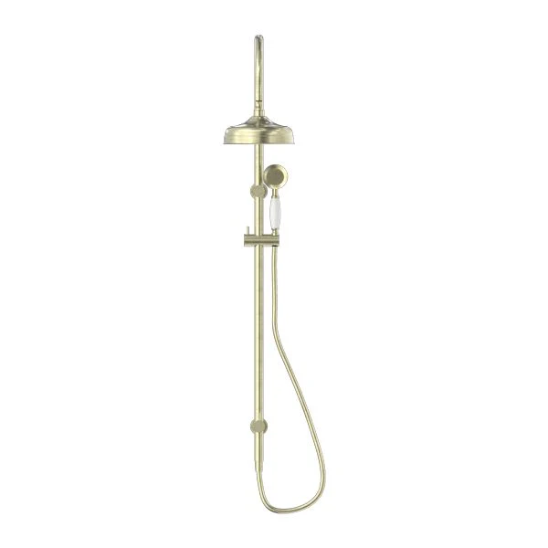 Nero York Twin Shower With White Porcelain Hand Shower - Aged Brass - Image 2
