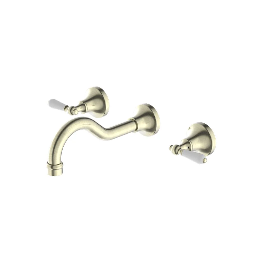 Nero York Wall Basin Set With White Porcelain Lever - Aged Brass