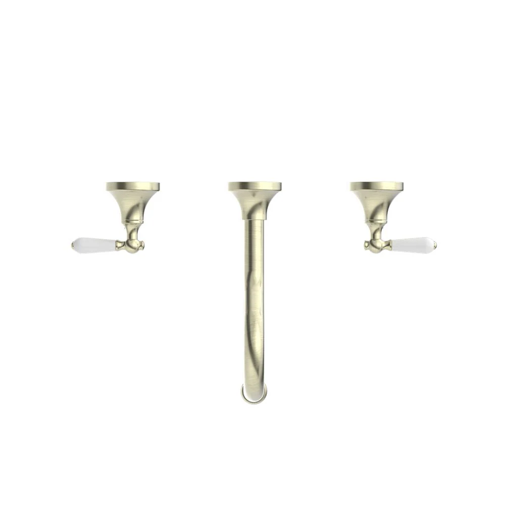 Nero York Wall Basin Set With White Porcelain Lever - Aged Brass - Image 2