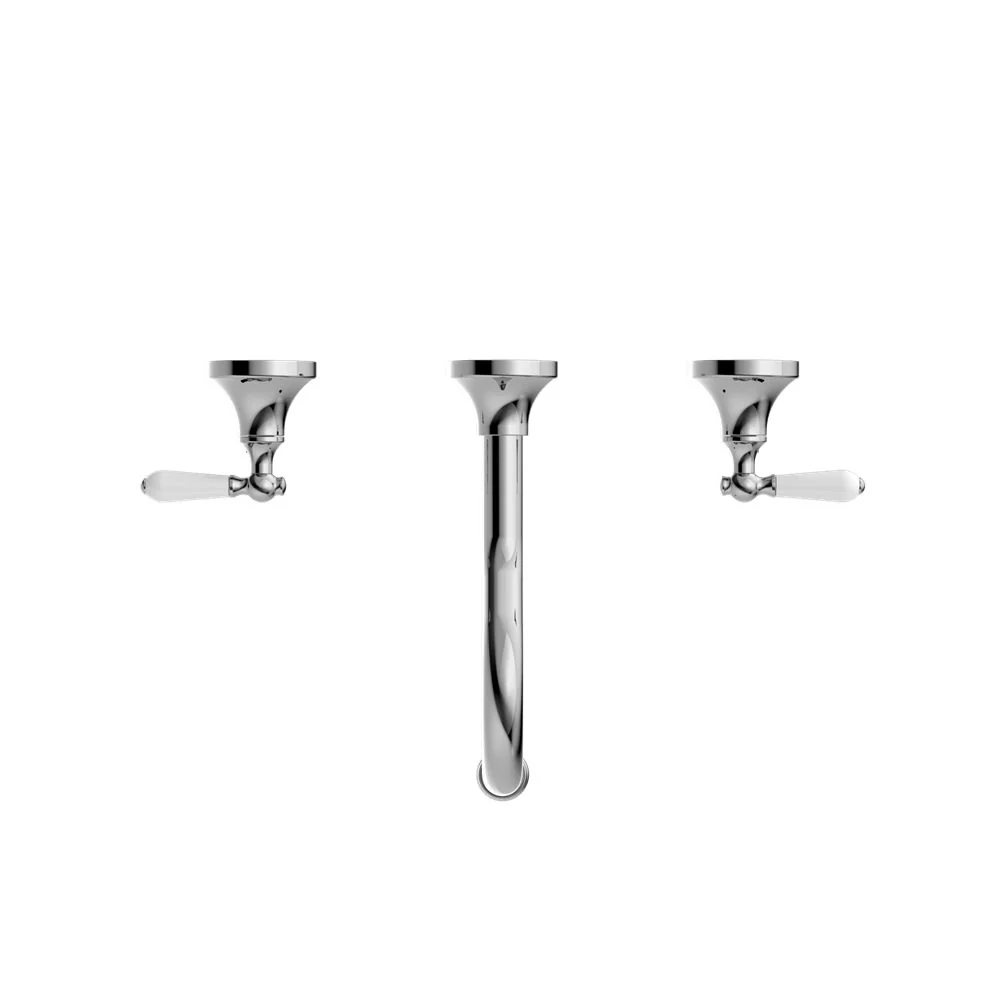 Nero York Wall Basin Set With White Porcelain Lever - Chrome - Image 2