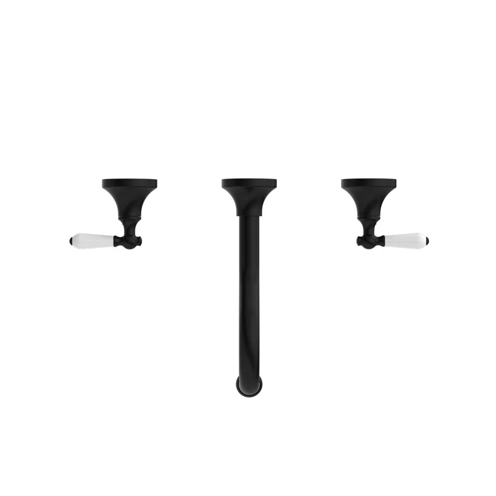 Nero York Wall Basin Set With White Porcelain Lever - Black Matte - Image 2