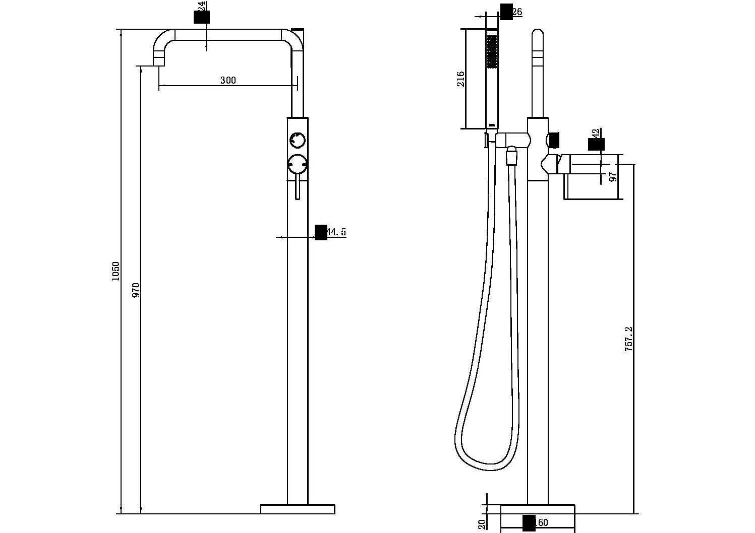Nero Zen 316L Freestanding Bath Mixer With Outdoor Shower Hose - Brushed Bronze - Image 2