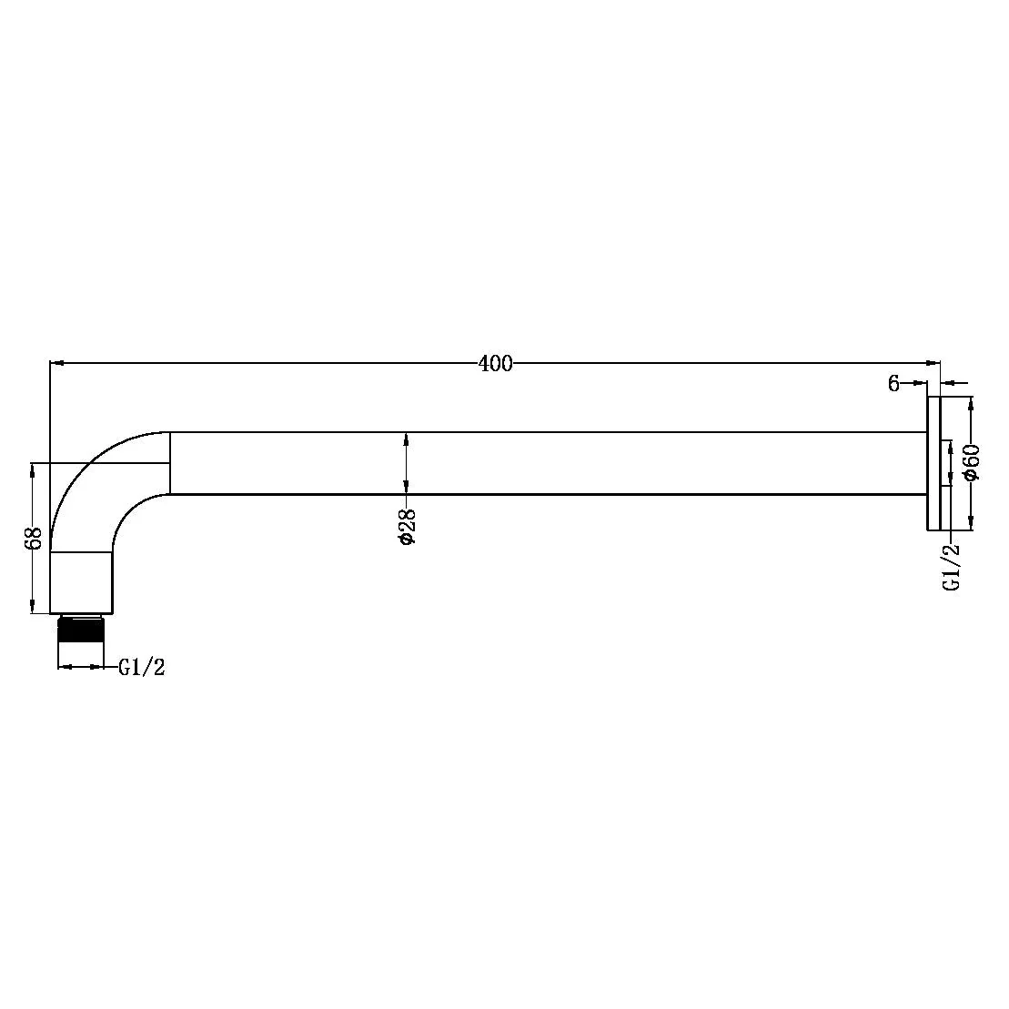 Nero Zen 316L Round Shower Arm 400mm - Brushed Gold - Image 2