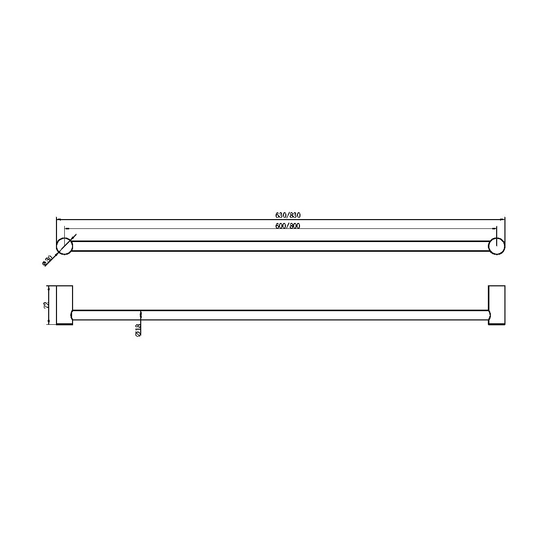 Nero Zen 316L Single Towel Rail - Brushed Nickel - Image 2