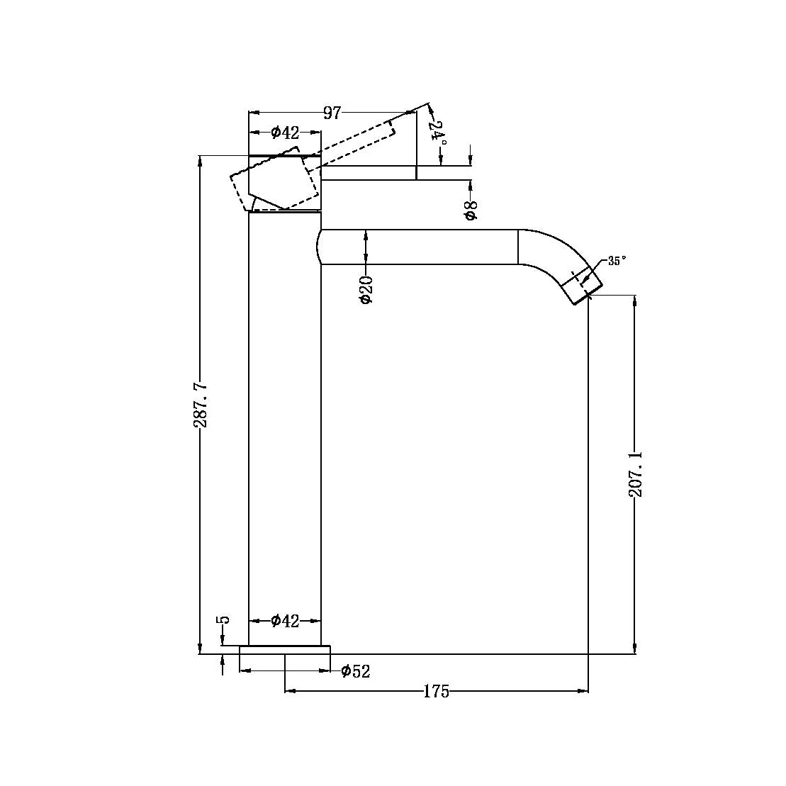 Nero Zen 316L Tall Basin Mixer - Brushed Bronze - Image 2