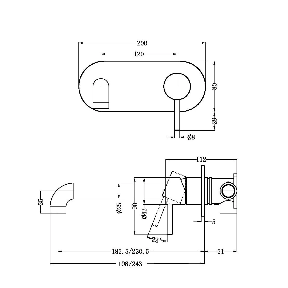 Nero Zen 316L Wall Basin/Bath Mixer - Brushed Bronze - Image 2