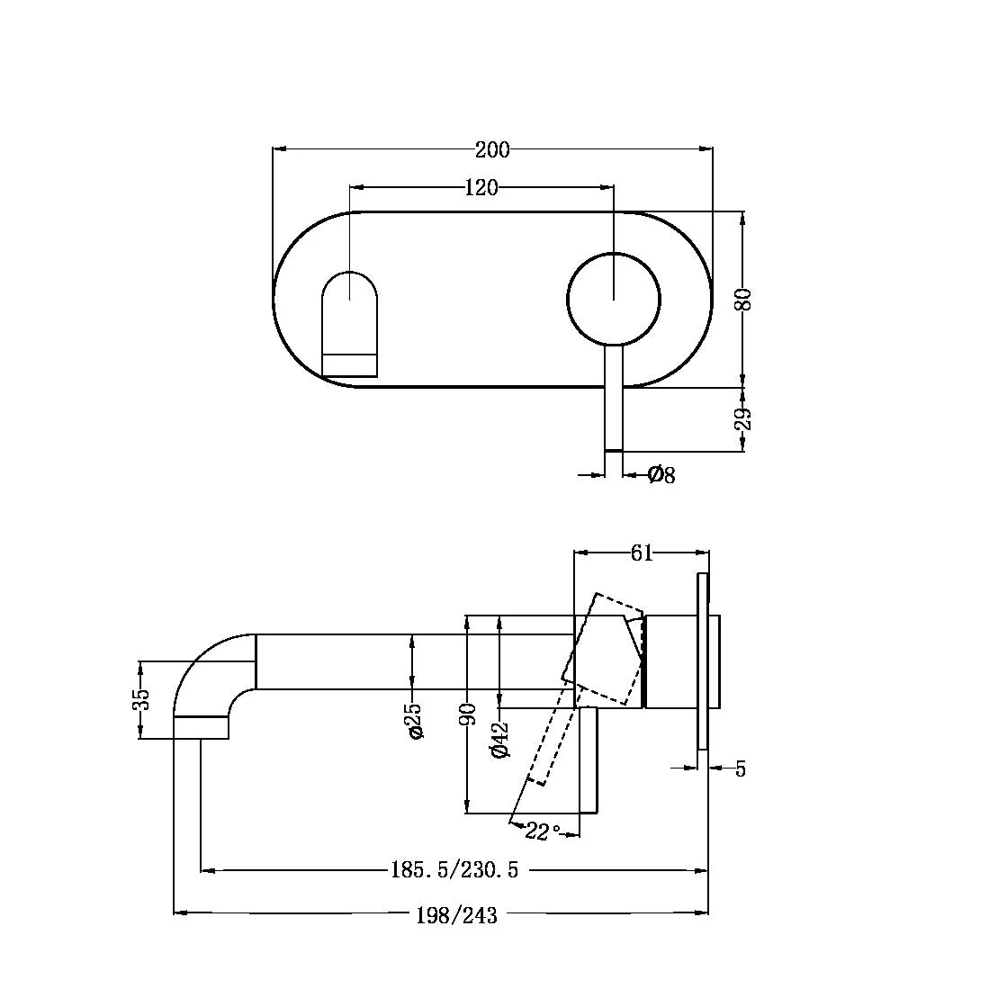 Nero Zen 316L Wall Basin/Bath Mixer (Trim Kit Only) - Graphite - Image 4