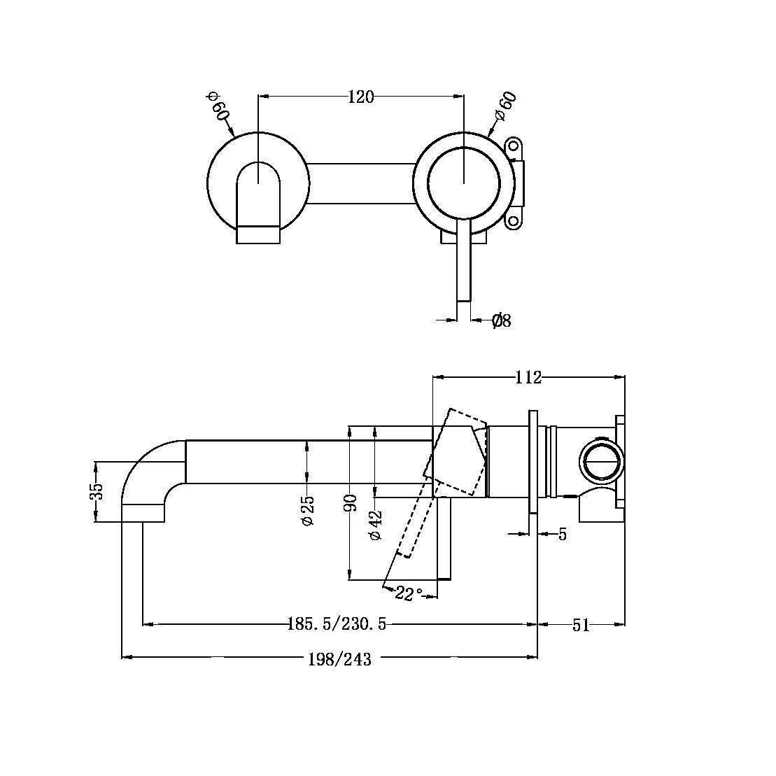Nero Zen 316L Wall Basin/Bath Mixer Separate Back Plate - Brushed Bronze - Image 2