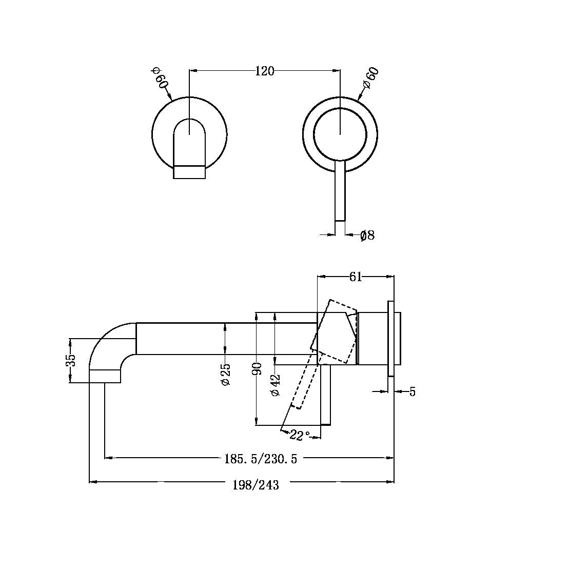 Nero Zen 316L Wall Basin/Bath Mixer Separate Back Plate (Trim Kit Only) - Brushed Bronze - Image 4
