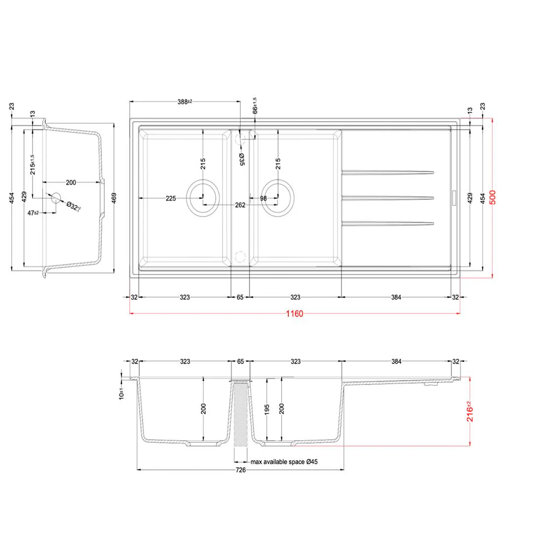 Linsol Zenica Double Bowl + Tray - Matte Black - Image 2