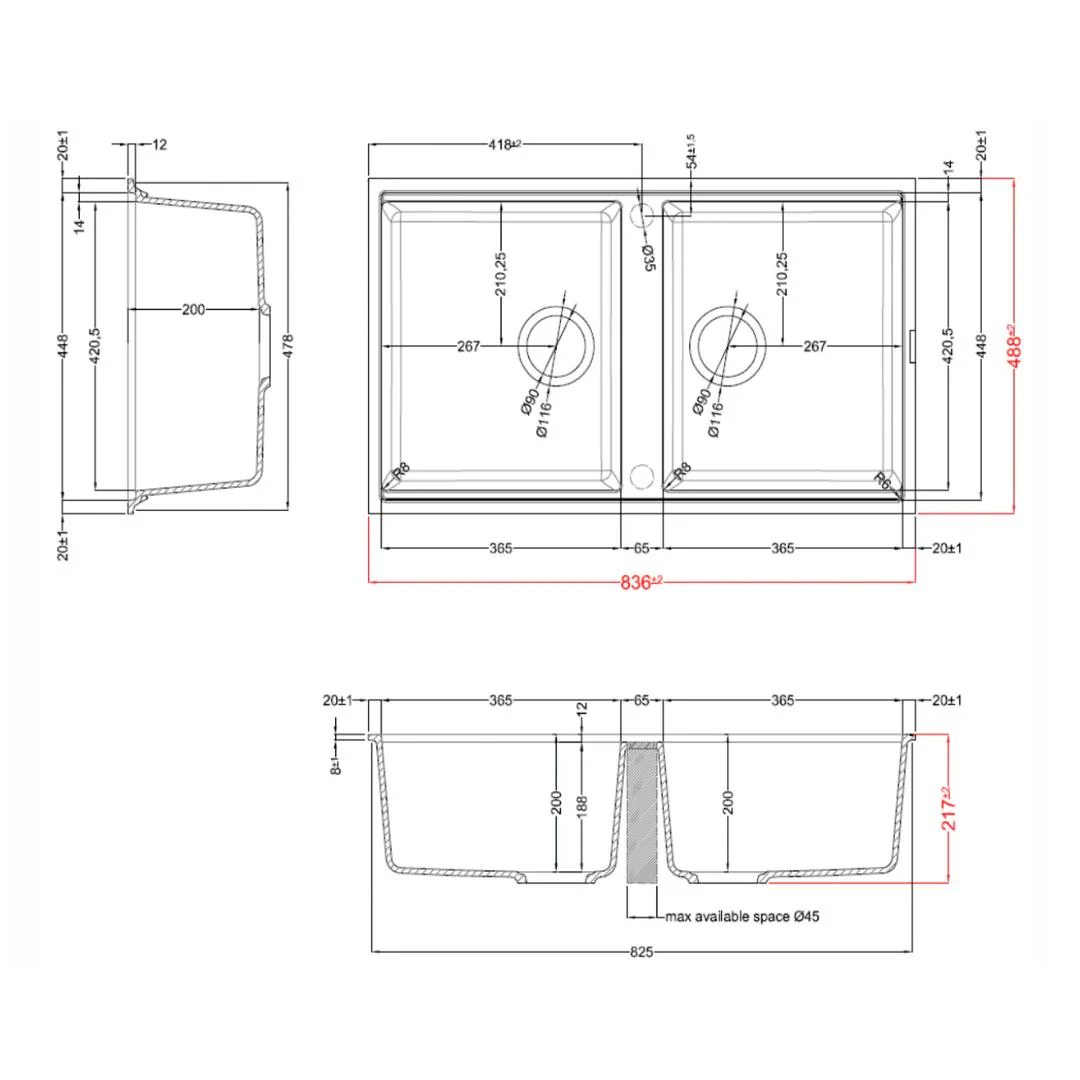 Linsol Zenica Double Bowl Undermount - Matte Black - Image 2